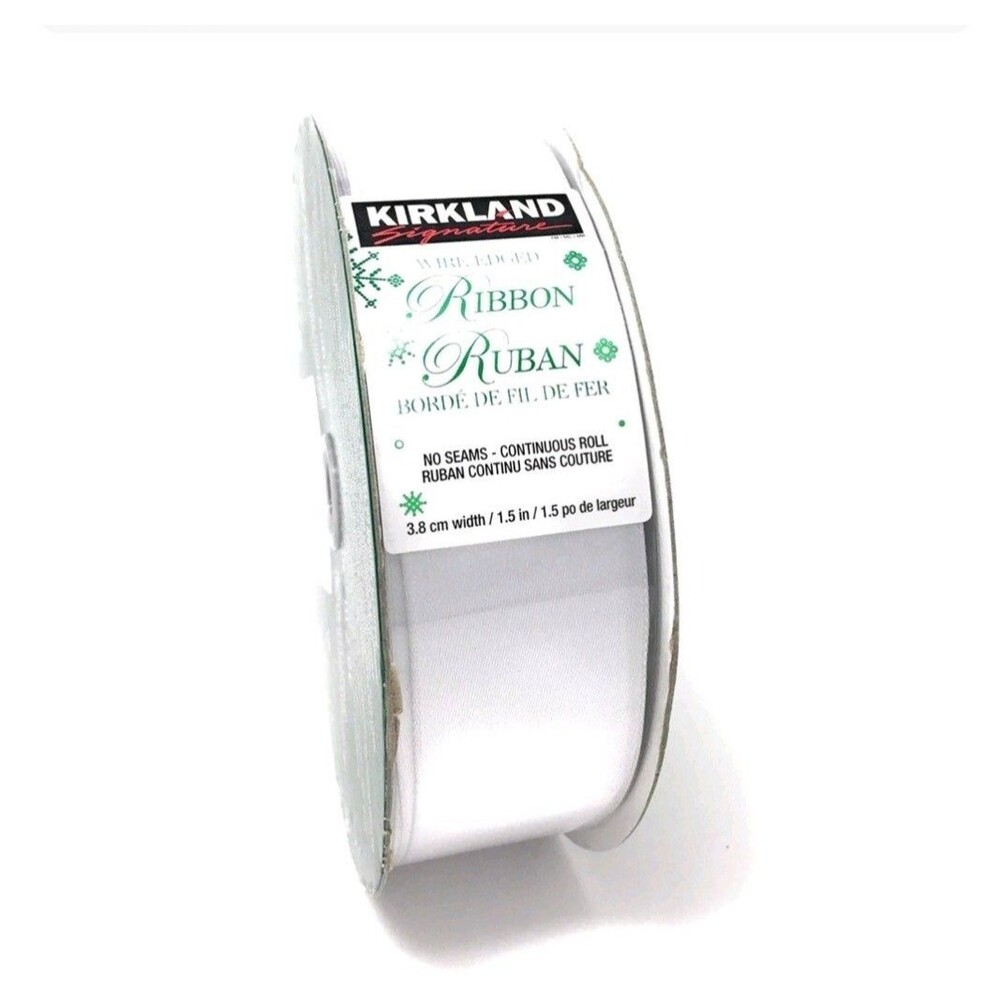 Kirkland Signature White Wire Edged Ribbon 1.5" x 50 Yds Craft Holiday Bows New